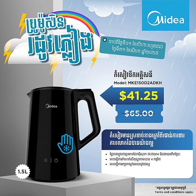 Midea Kettle Model MKE150D2ADKH 1.5L Cool Touch Temp...